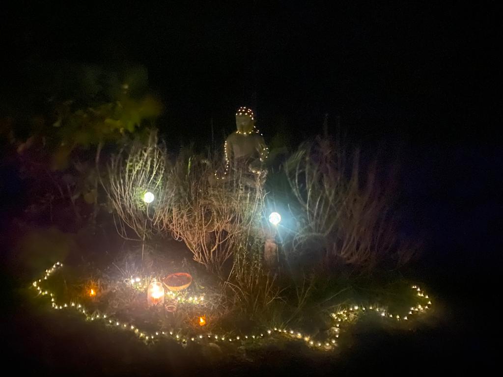 indian god's attue in a garden by night